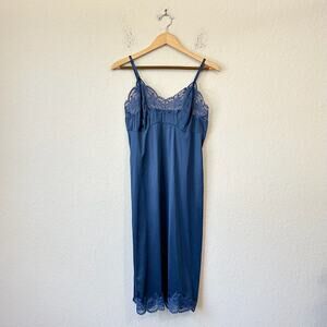 Vintage WONDER MAID Slip Dress Navy Blue Satin Chemise Babydoll 90s